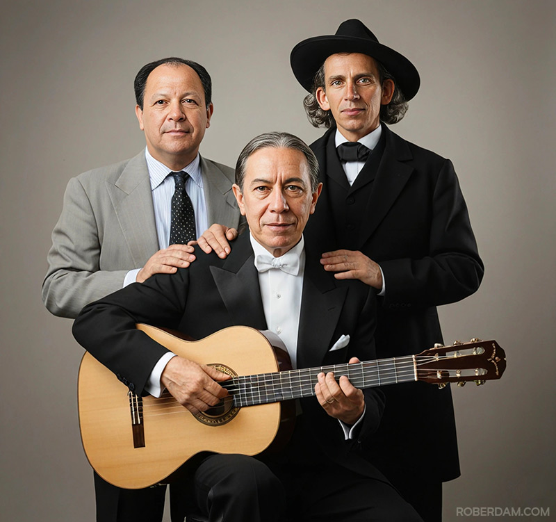 Retrato grupal entre Jose Asuncion Flores, Mangore y Manuel Ortiz Guerrero