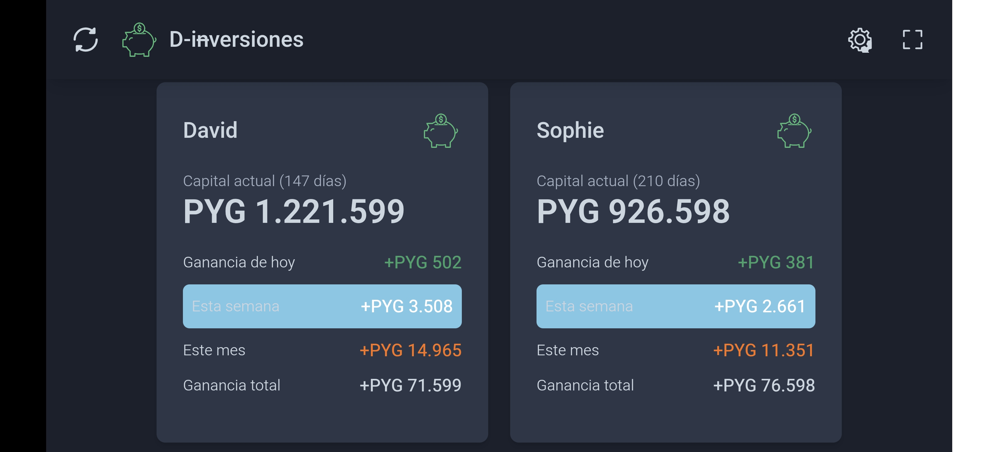 D-iNvestments dashboard screen